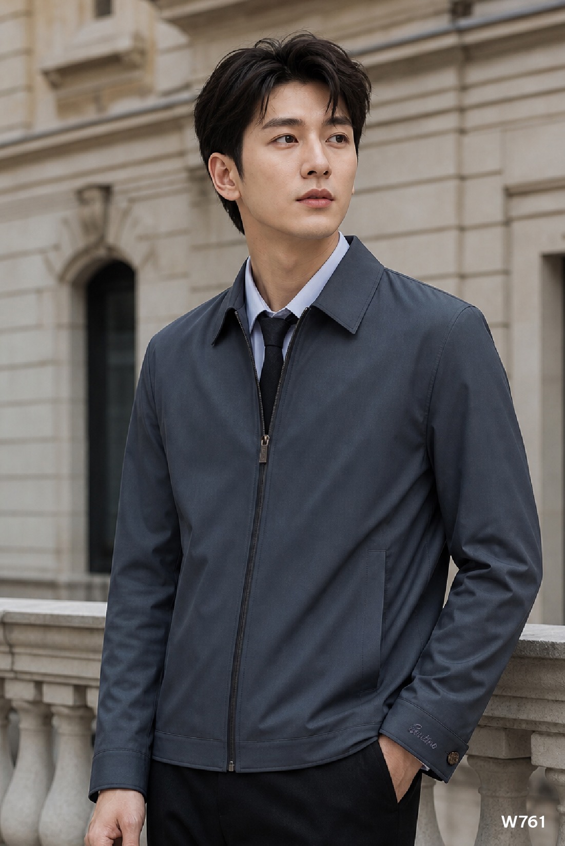 Áo jacket nam cao cấp Santino màu xanh ghi | W761